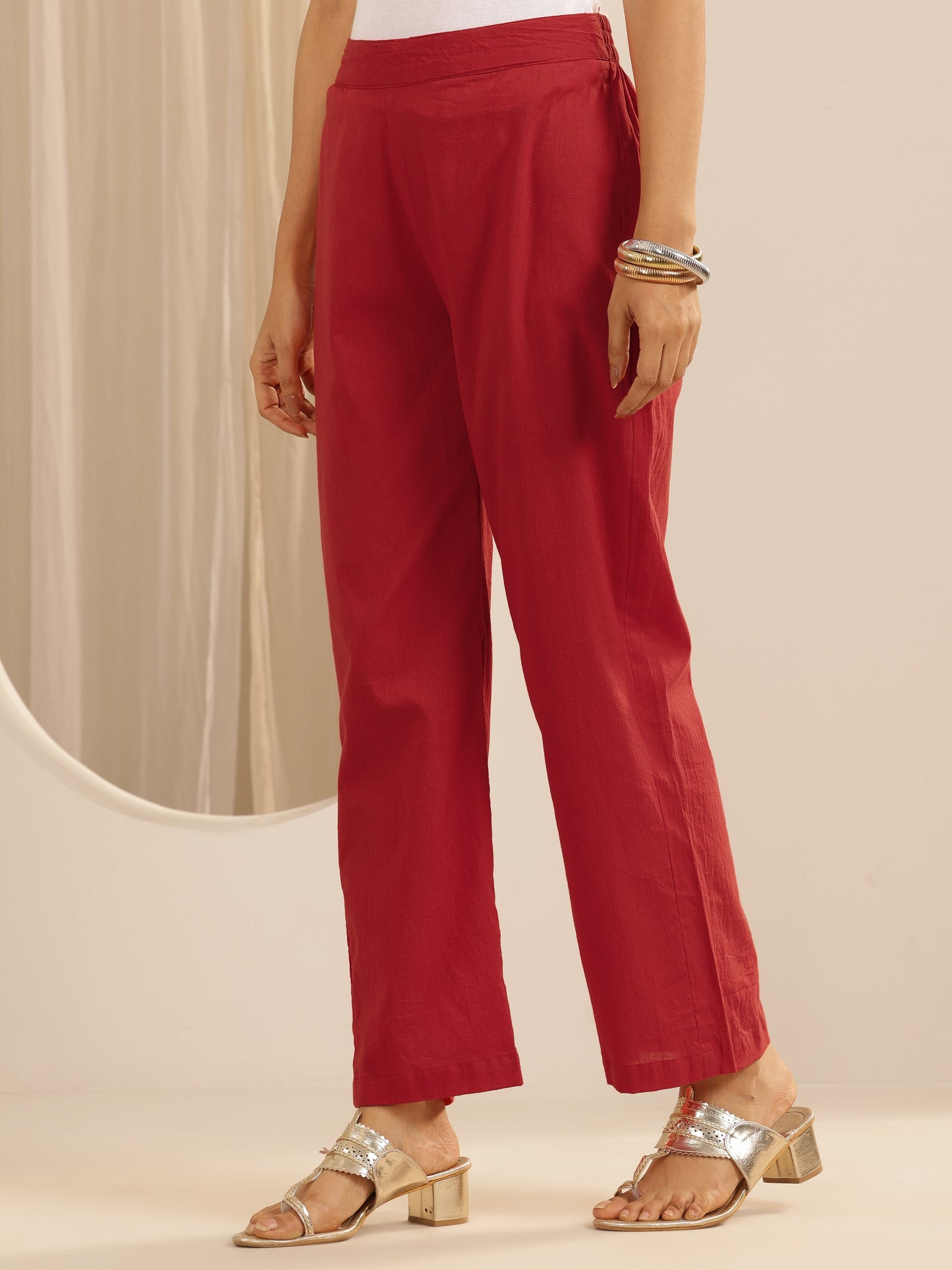 Red Printed Cotton Straight Suit Set With Dupatta