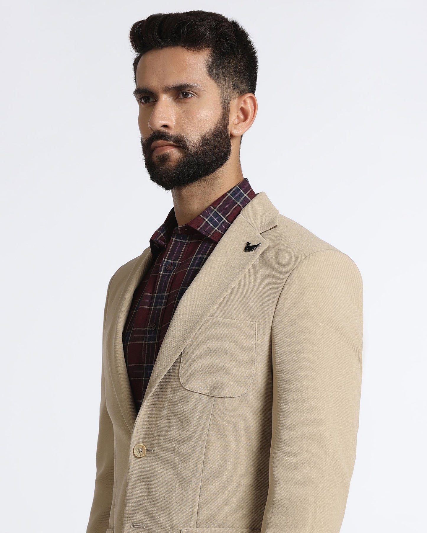 Beige Solid Blazer - Modelo