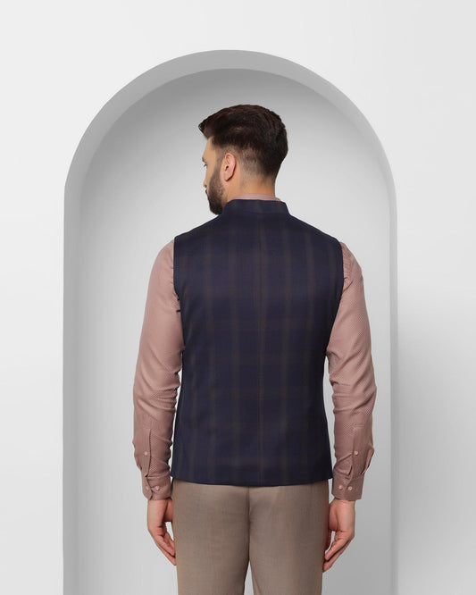 Bandhgala Formal Dark Blue Check Waistcoat - Alfredo