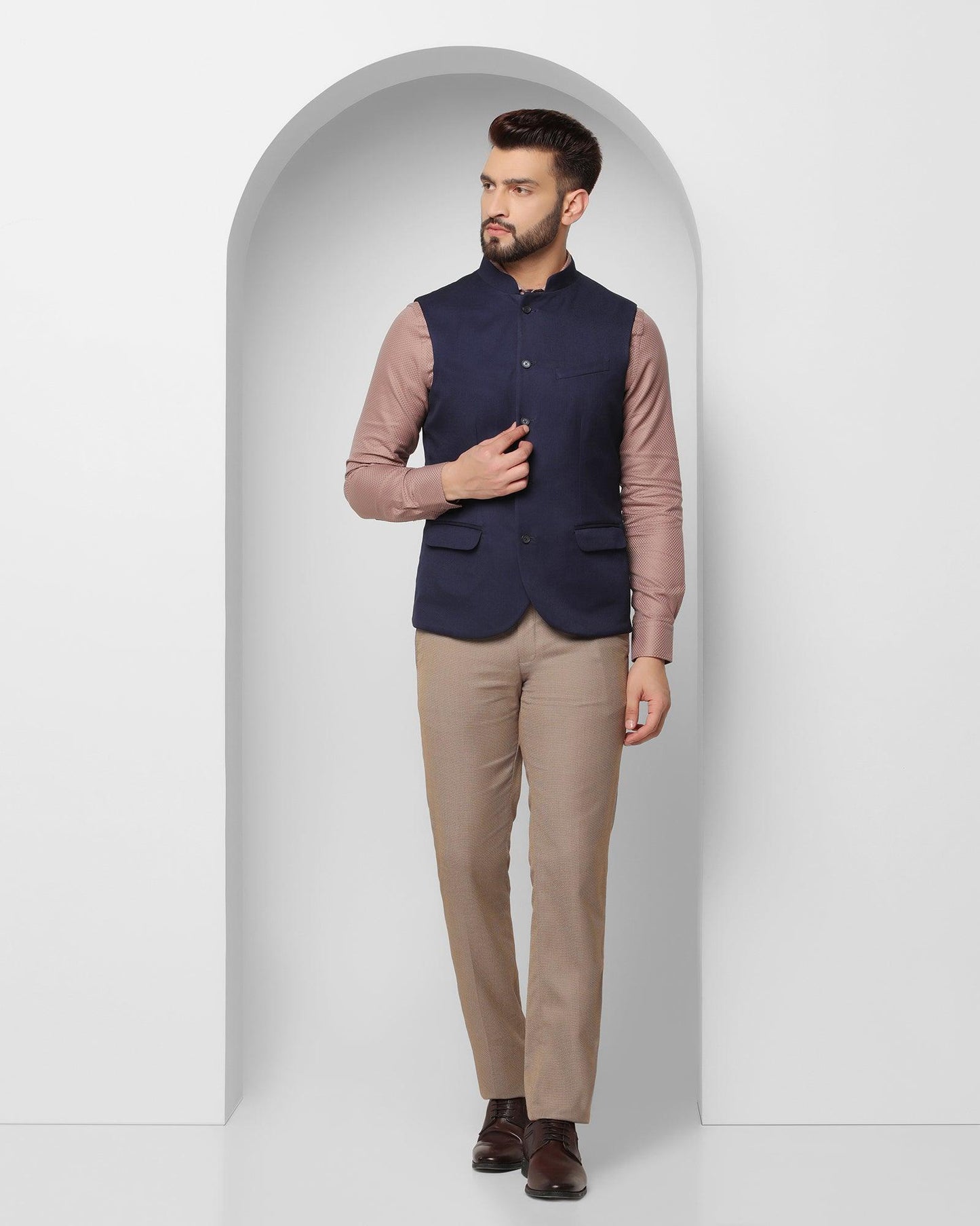 Bandhgala Formal Dark Blue Check Waistcoat - Alfredo