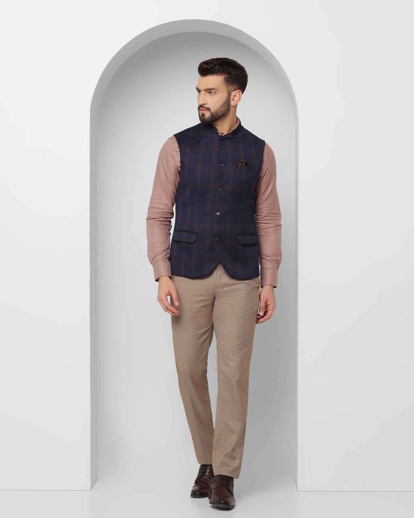 Bandhgala Formal Dark Blue Check Waistcoat - Alfredo