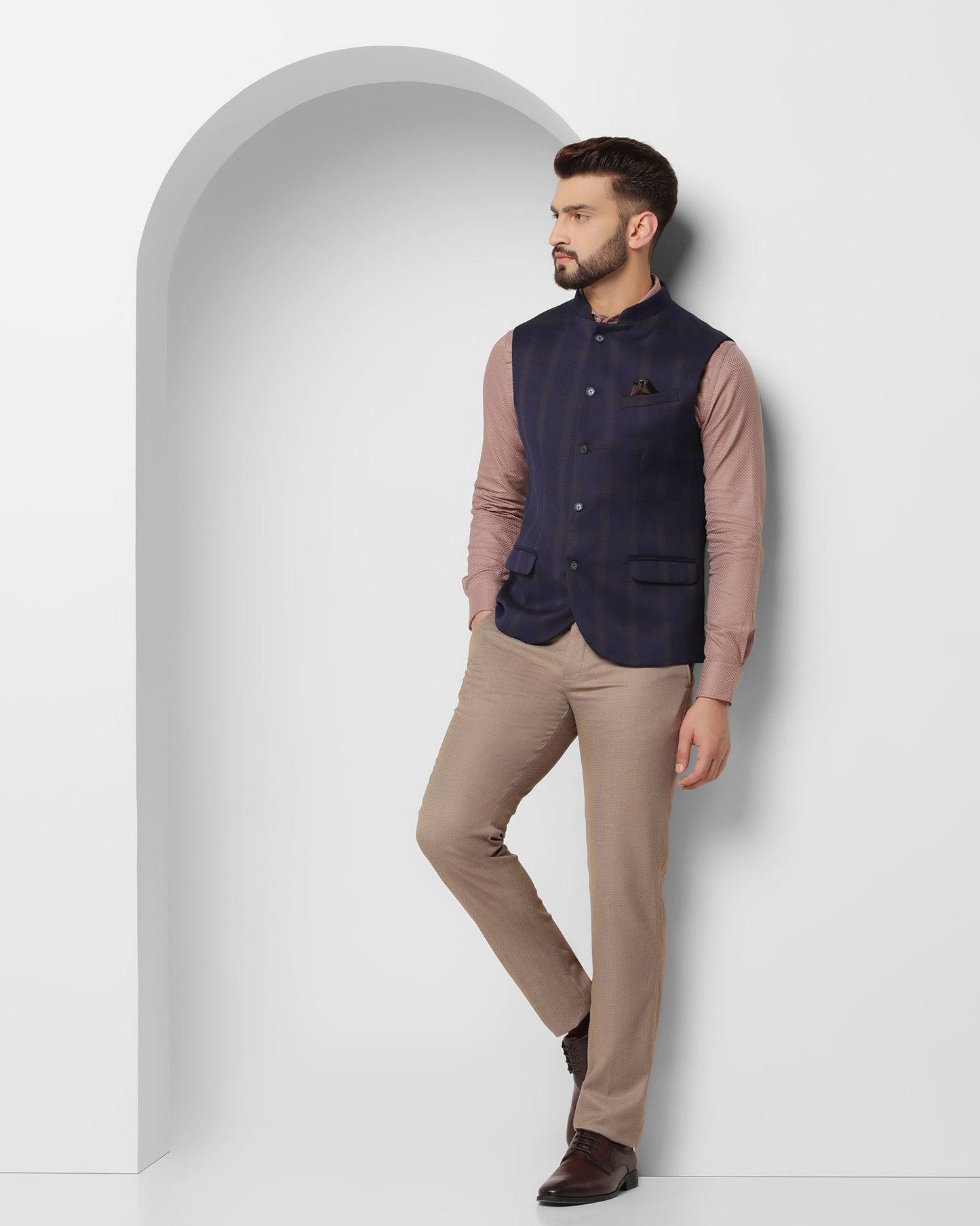 Bandhgala Formal Dark Blue Check Waistcoat - Alfredo