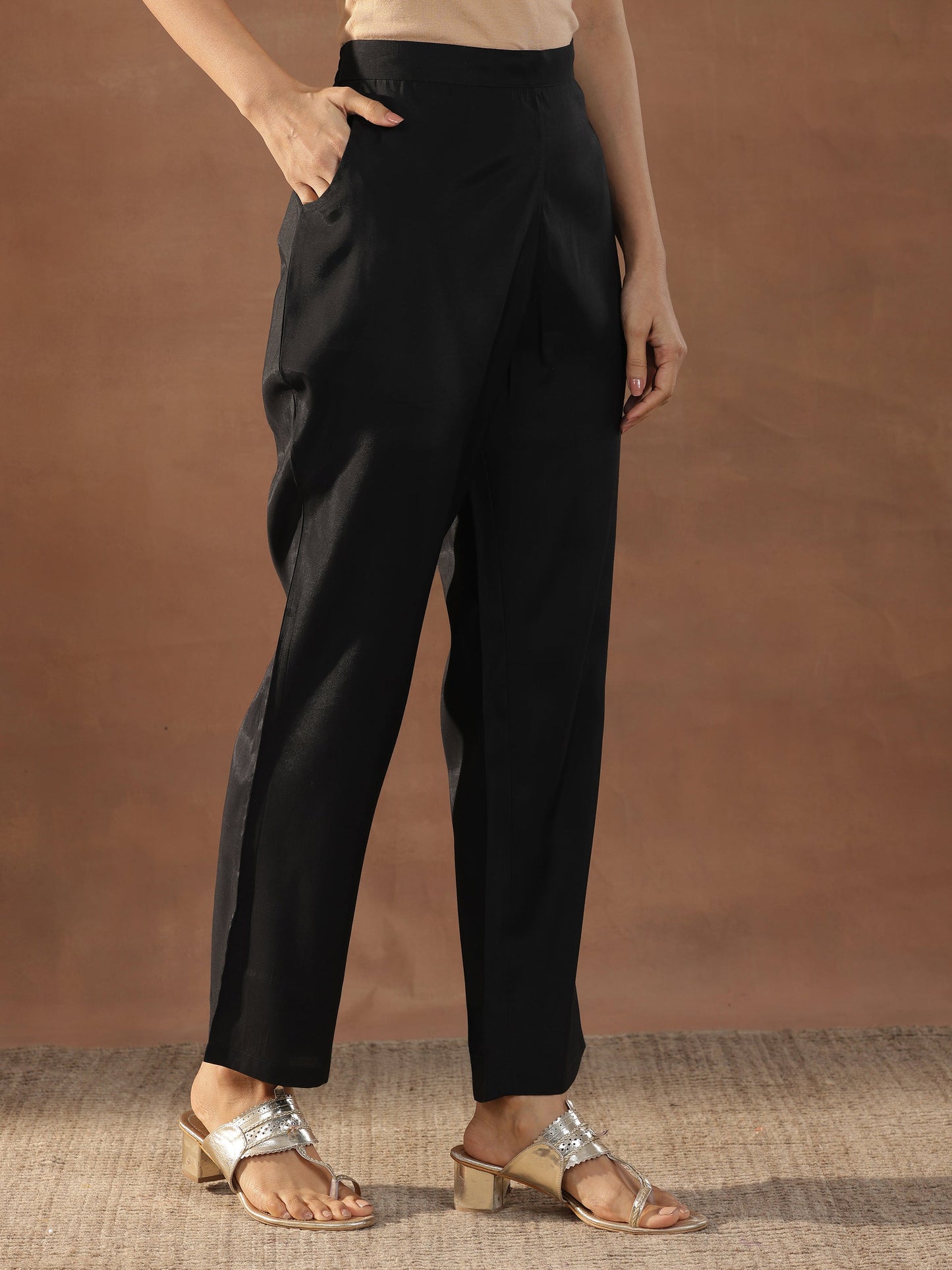 Black Embroidered Silk Blend Straight Suit Set With Dupatta