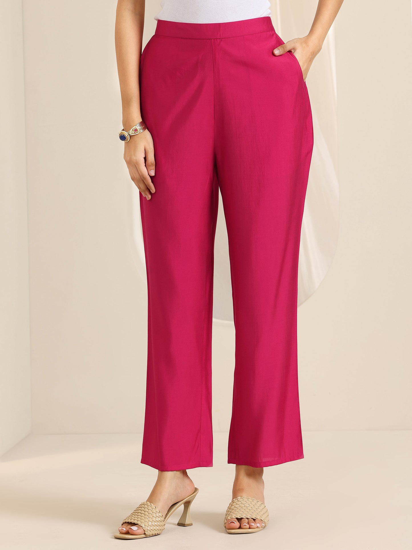 Pink Yoke Design Silk Blend A-Line Suit Set With Dupatta