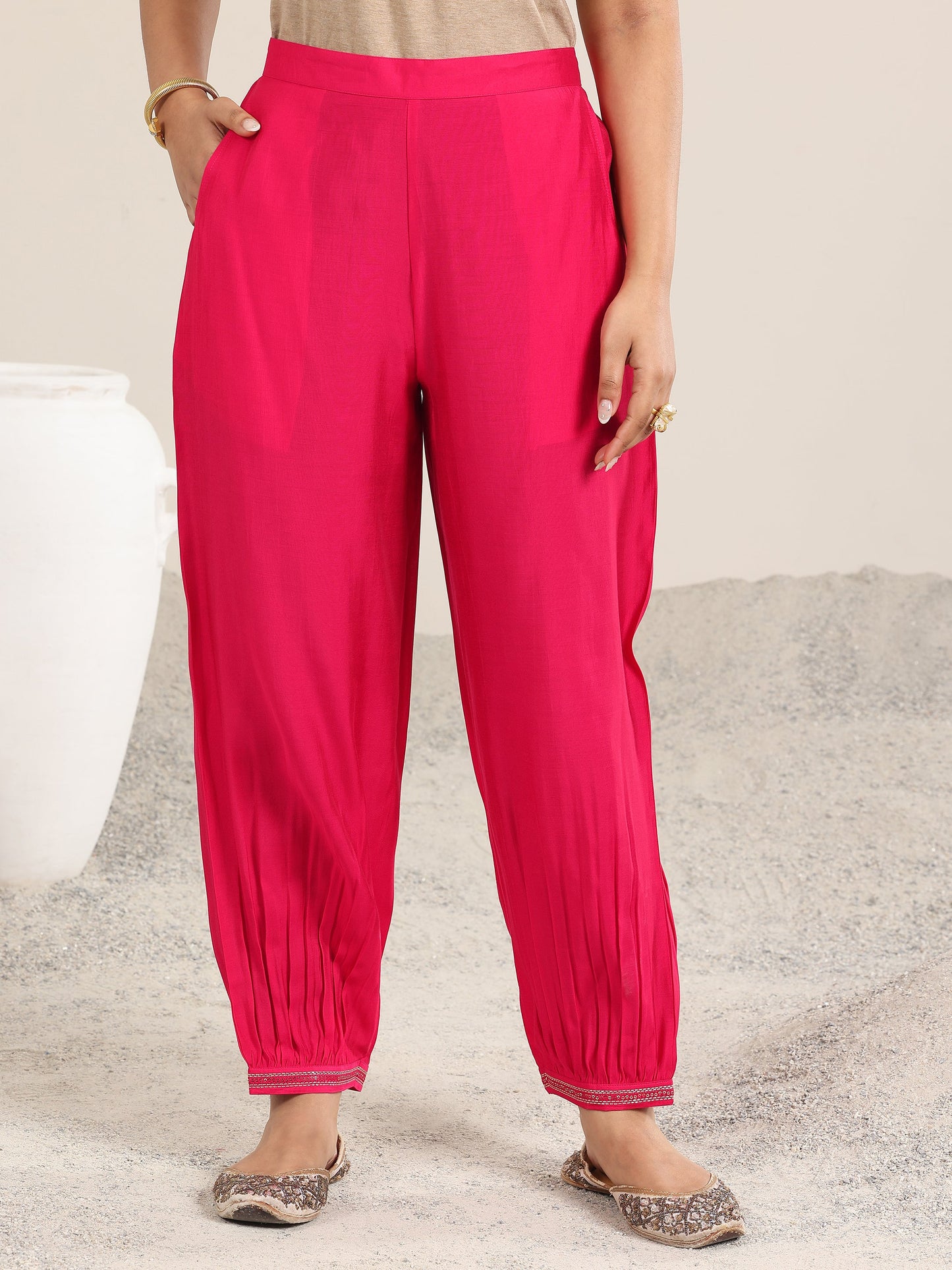 Pink Embellished Silk Blend Straight Suit With Dupatta