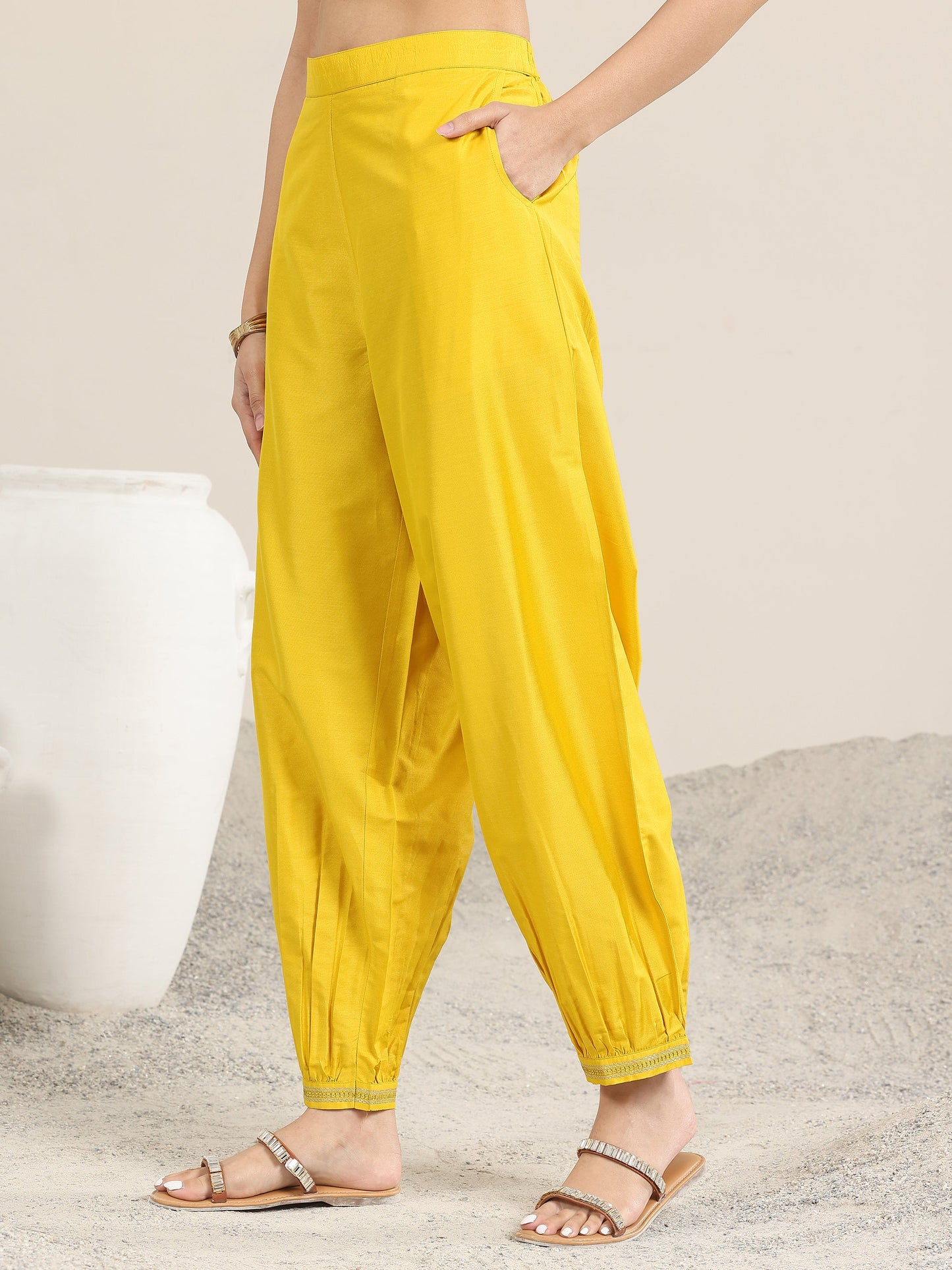 Yellow Embellished Silk Blend Straight Suit With Dupatta