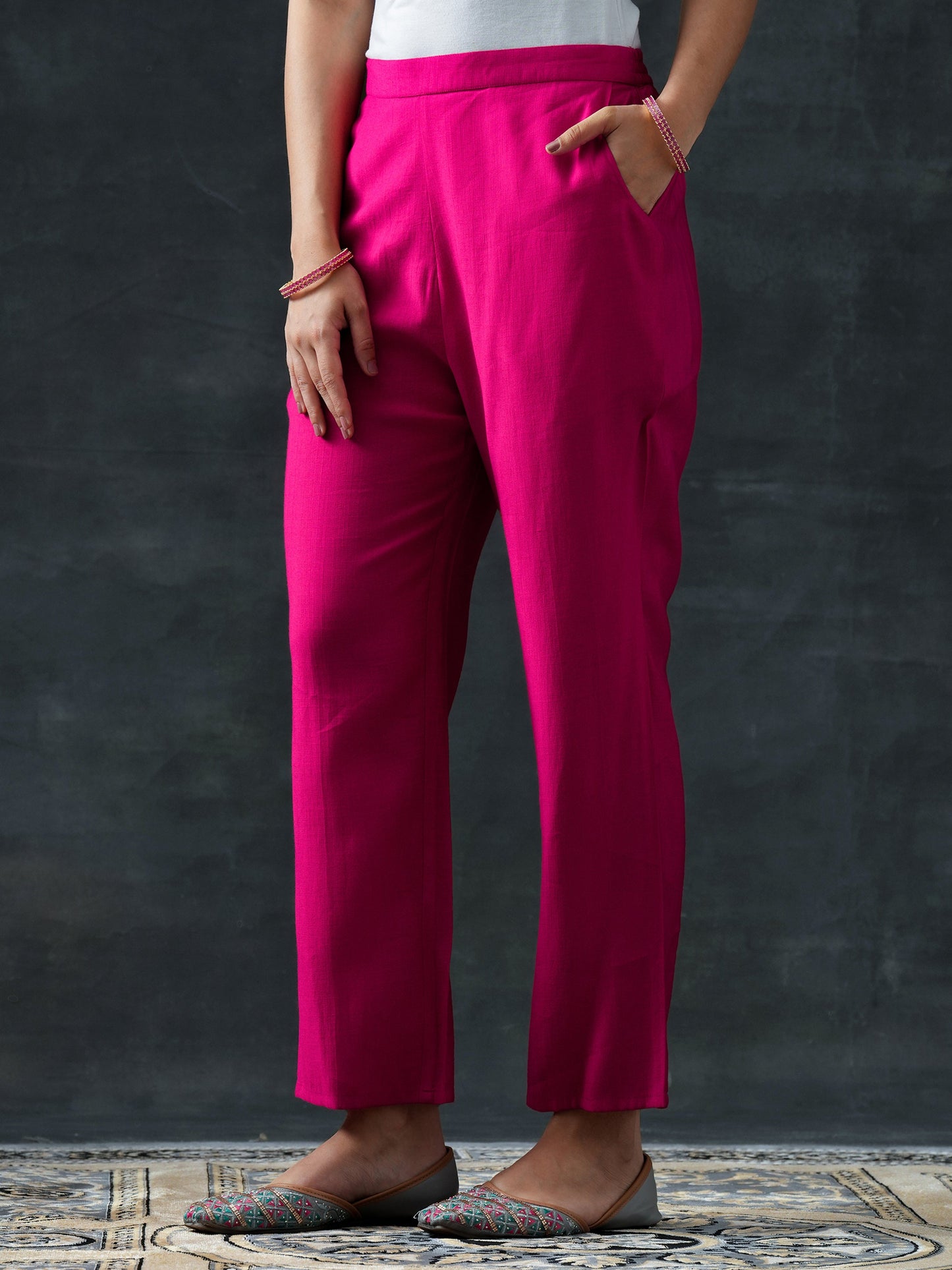 Pink Yoke Design Silk Blend Straight Suit Set With Dupatta