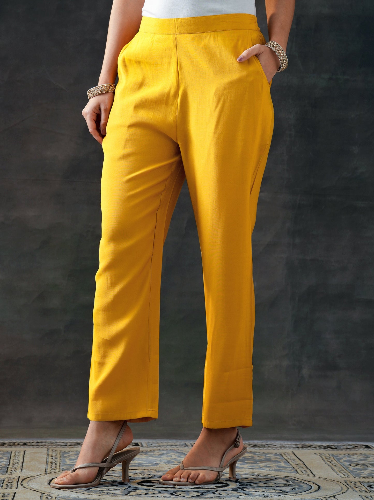 Yellow Yoke Design Silk Blend Straight Suit With Dupatta