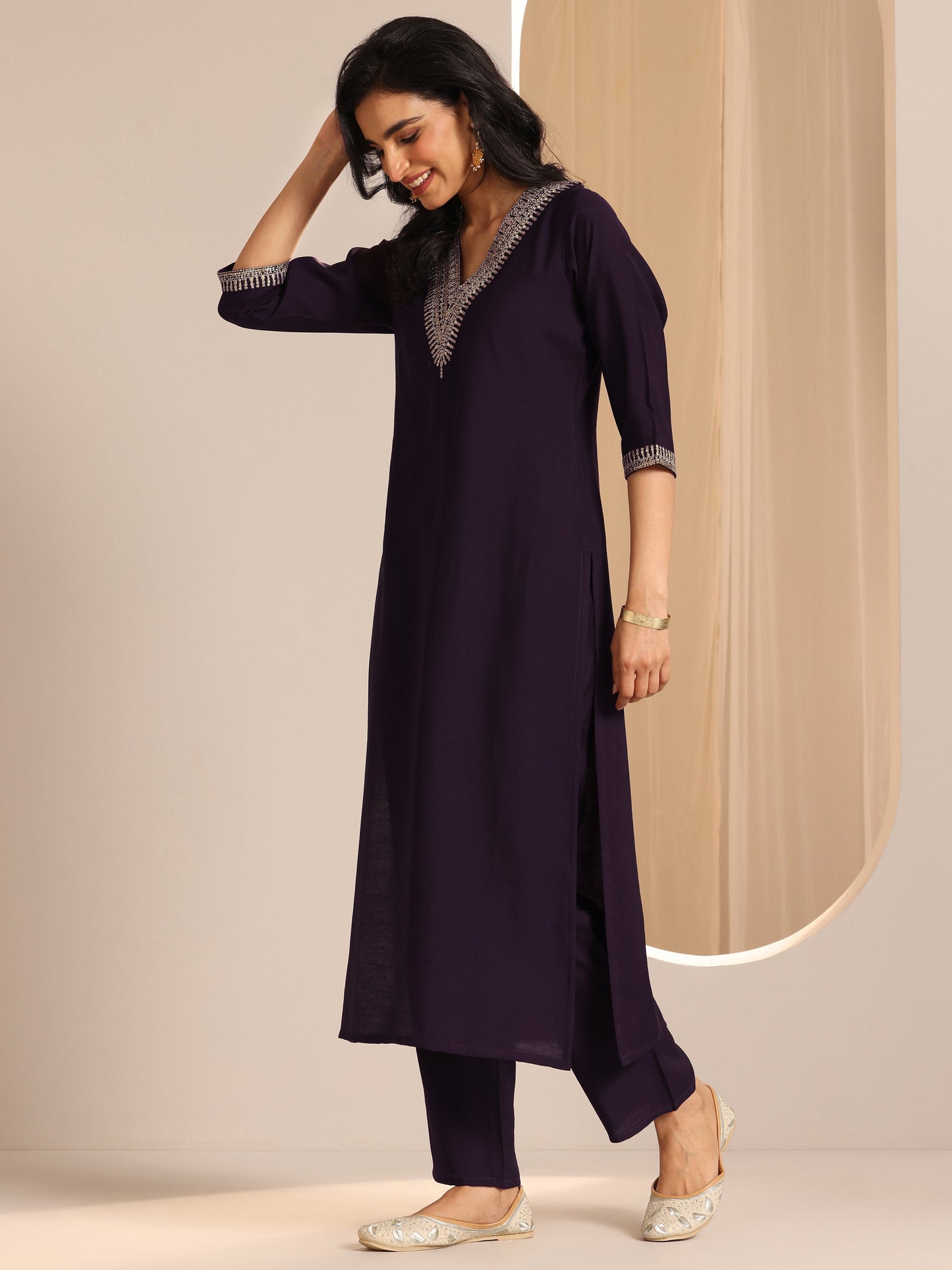 Burgundy Yoke Design Silk Blend Straight Suit Set With Dupatta