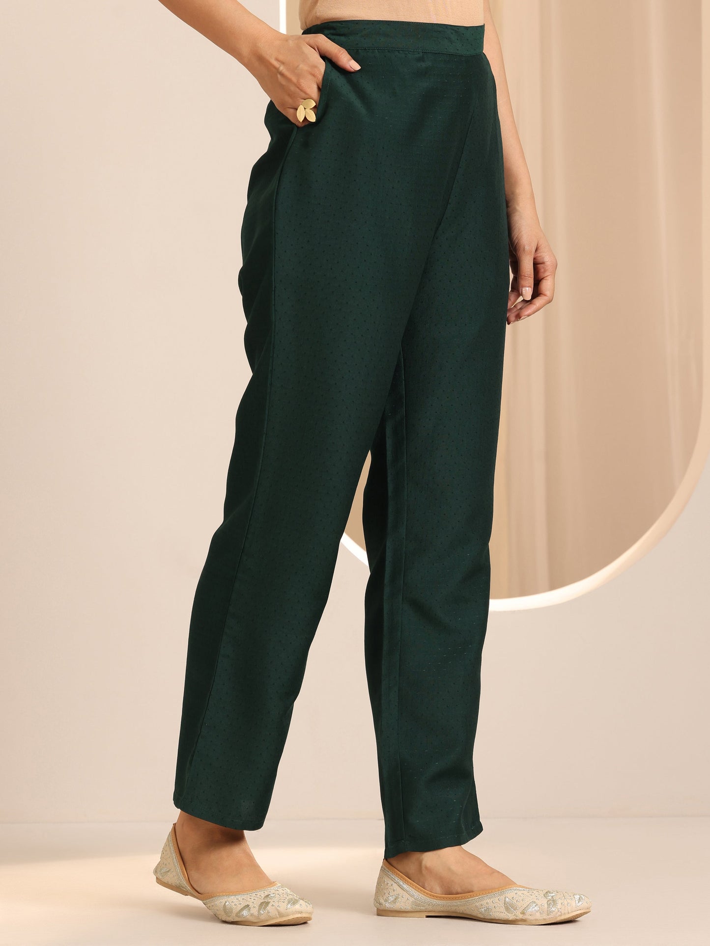 Bottle Green Yoke Design Silk Blend Straight Suit Set With Dupatta