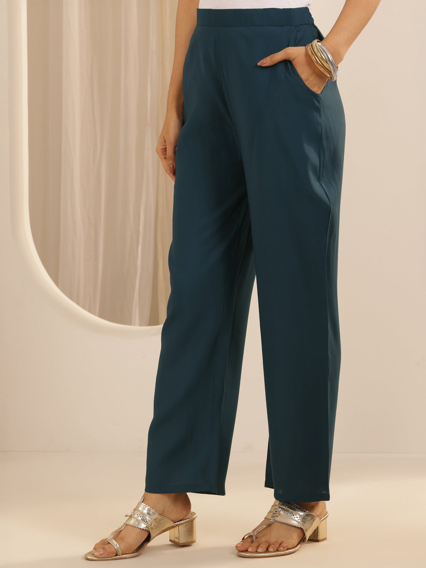 Teal Yoke Design Silk blend Straight Suit Set With Dupatta