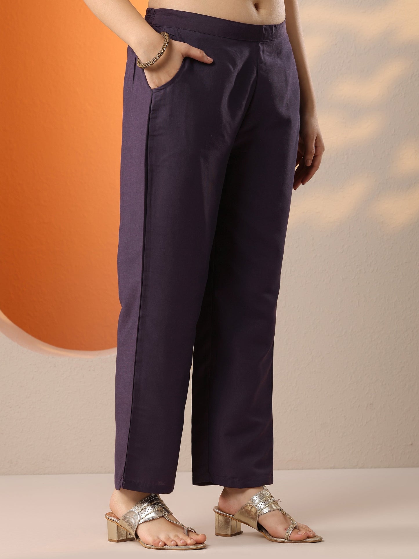 Purple Embroidered Silk Blend Straight Suit Set With Dupatta