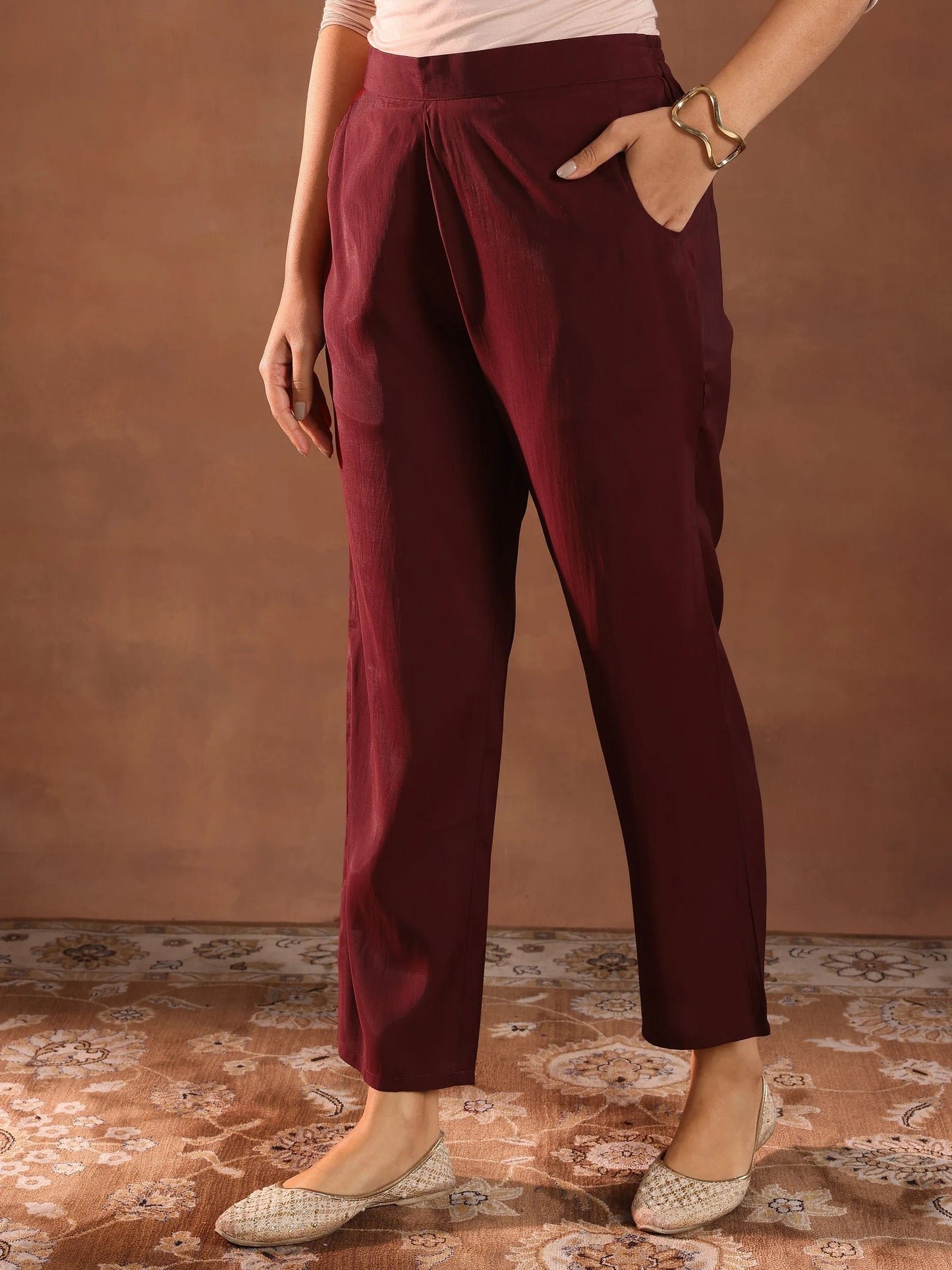 Maroon Embroidered Silk Blend A-Line Suit Set With Dupatta