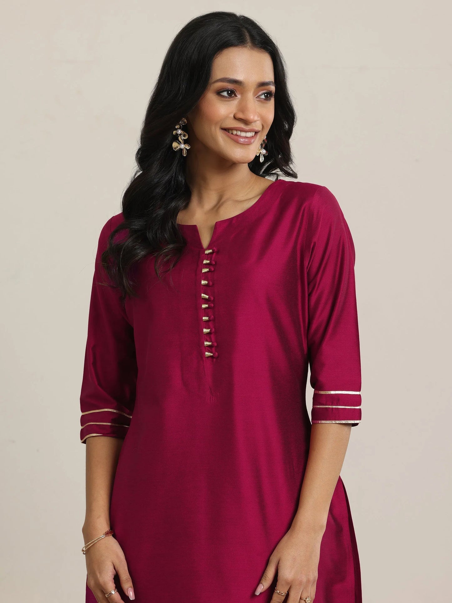 Pink Solid Silk Blend Straight Suit With Dupatta