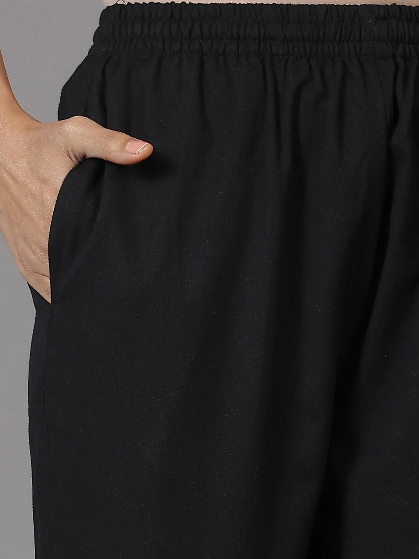 Black Solid Cotton Trousers