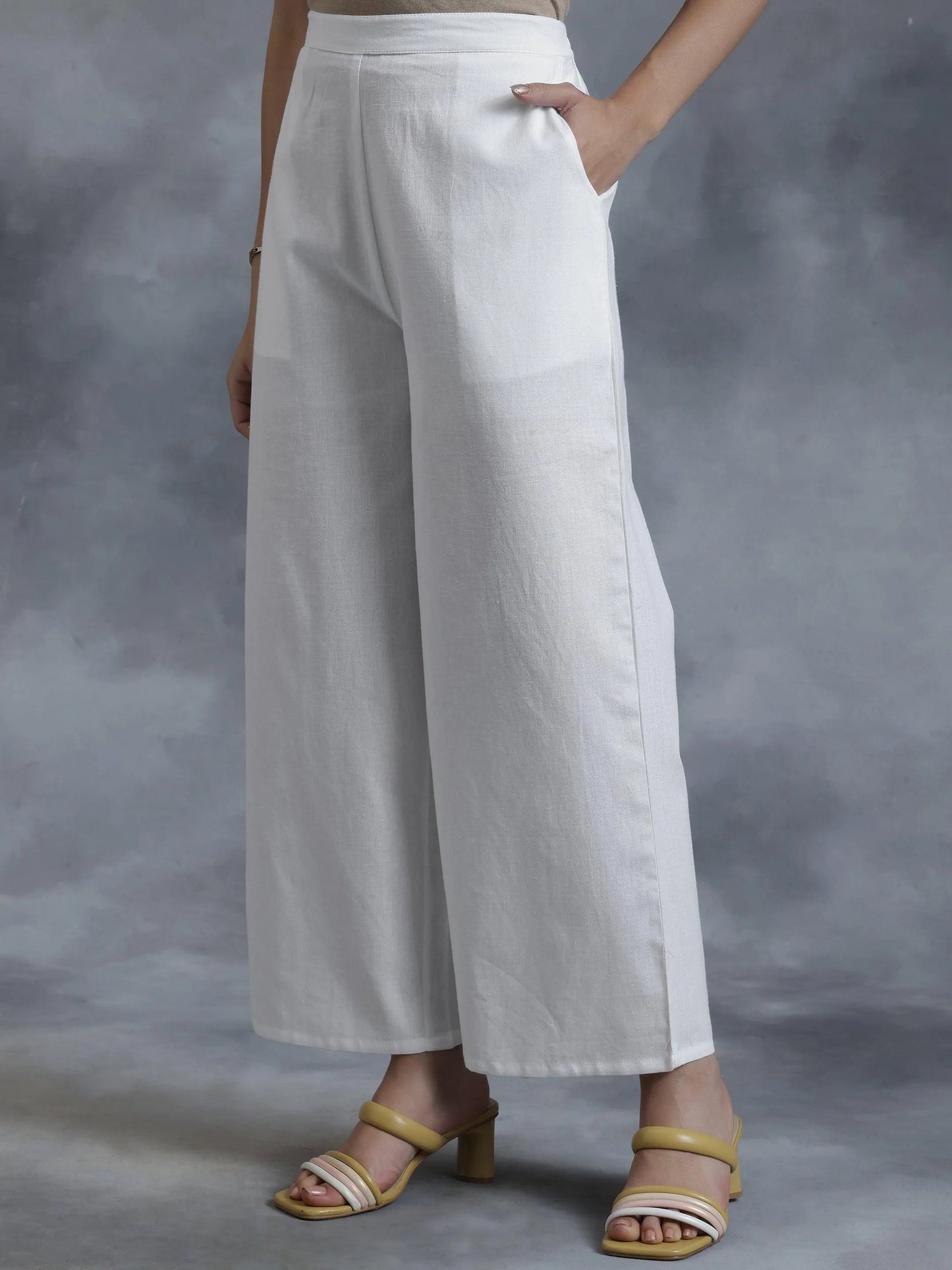 White Solid Cotton Palazzos