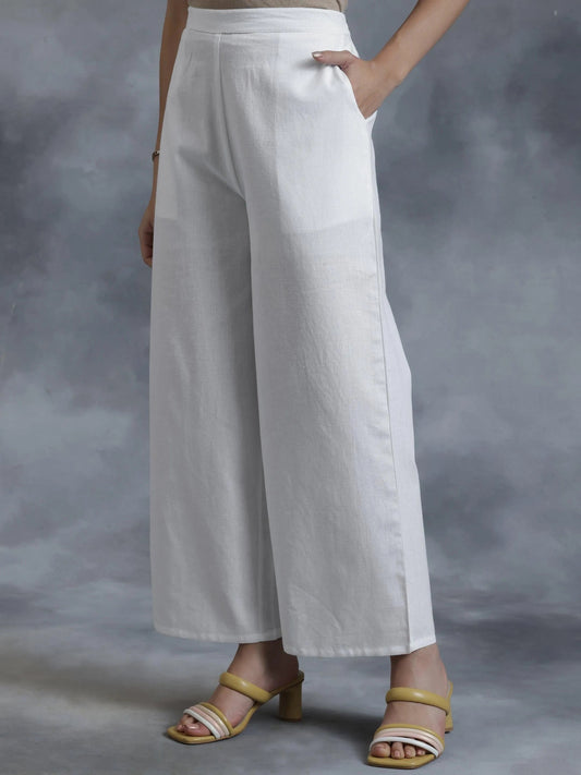 White Solid Cotton Palazzos