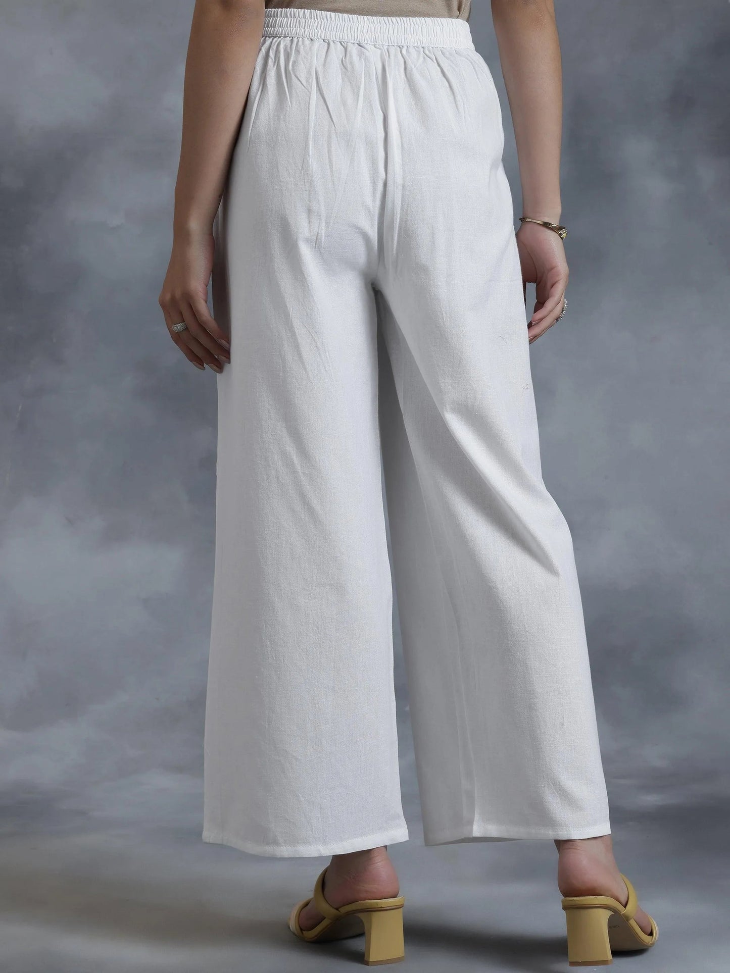 White Solid Cotton Palazzos