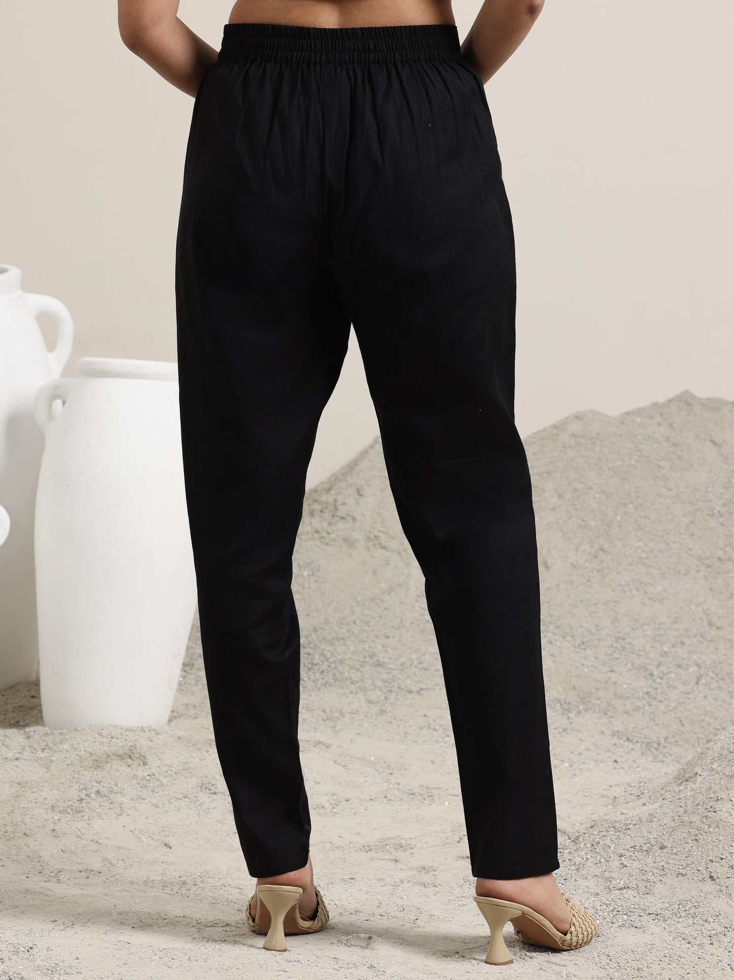 Black Solid Cotton Trousers