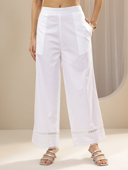 White Solid Cotton Palazzos