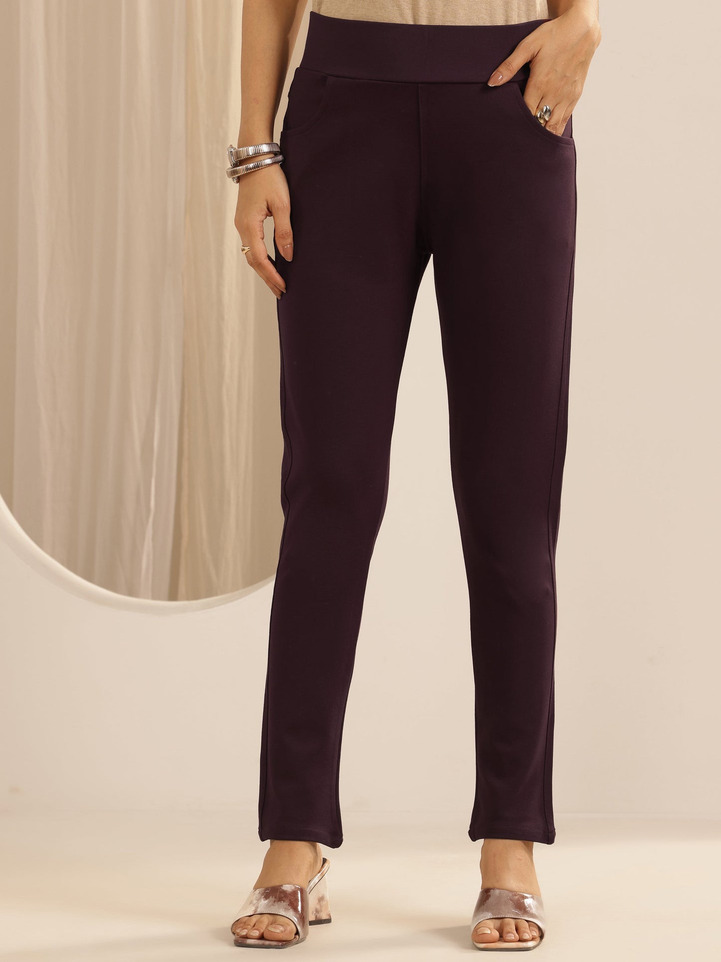 Wine Solid Rayon Blend Jegging