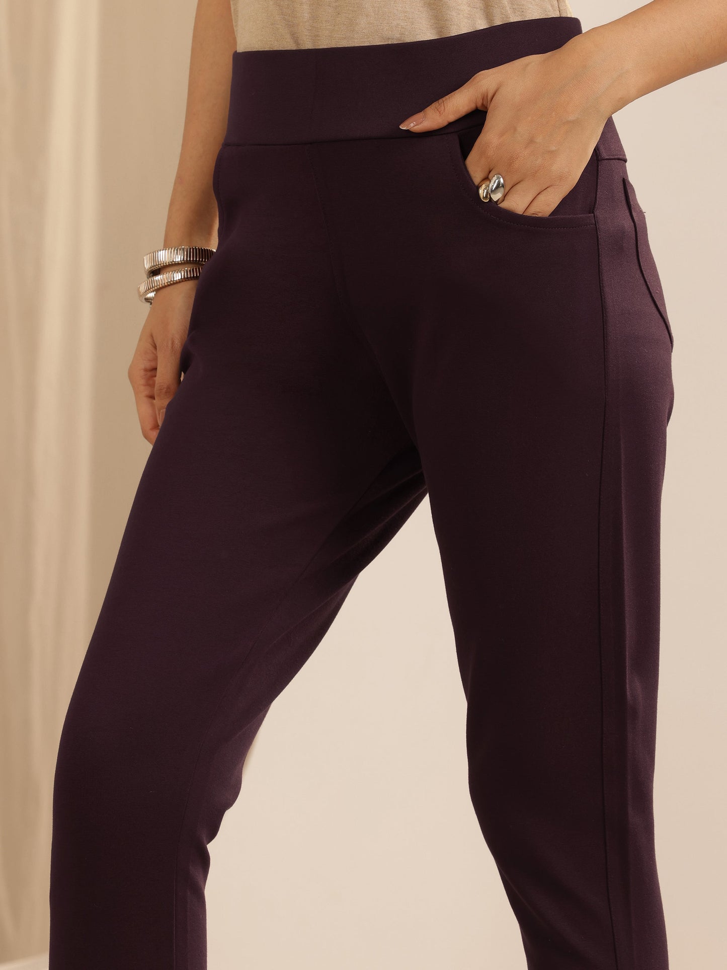 Wine Solid Rayon Blend Jegging