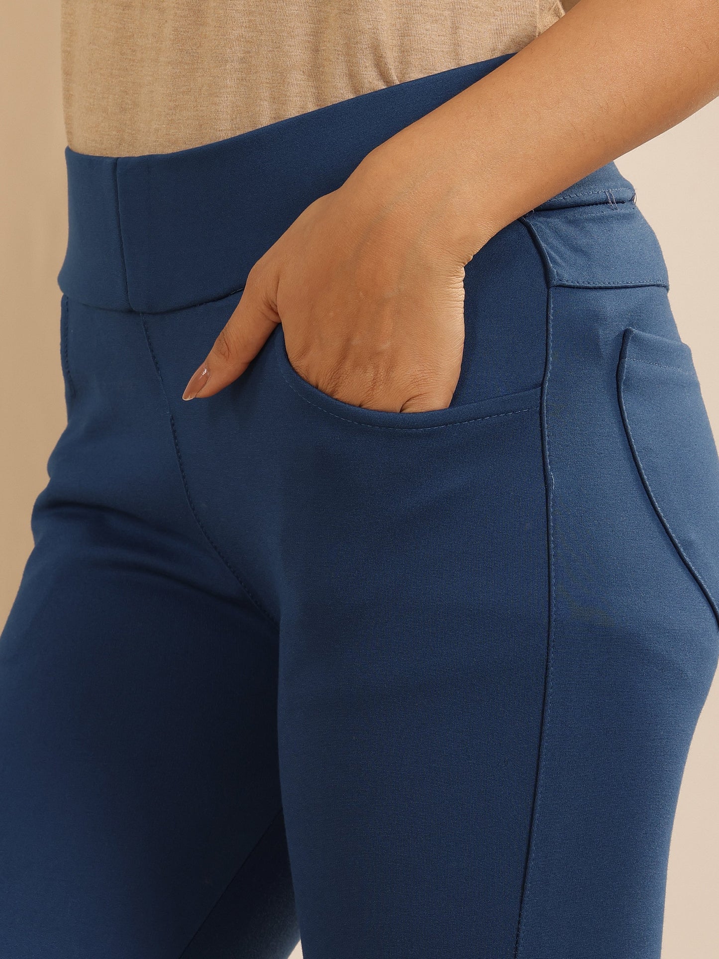 Teal Solid Rayon Blend Jegging