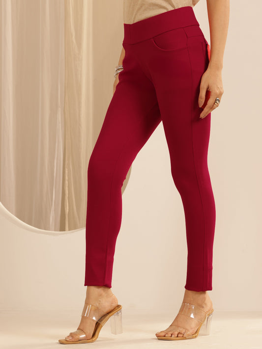 Red Solid Rayon Blend Jegging