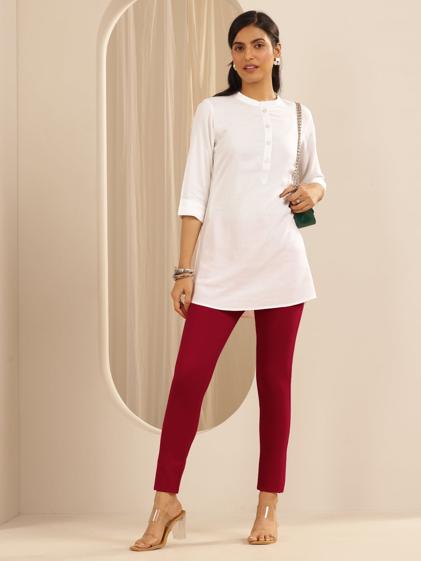 Red Solid Rayon Blend Jegging