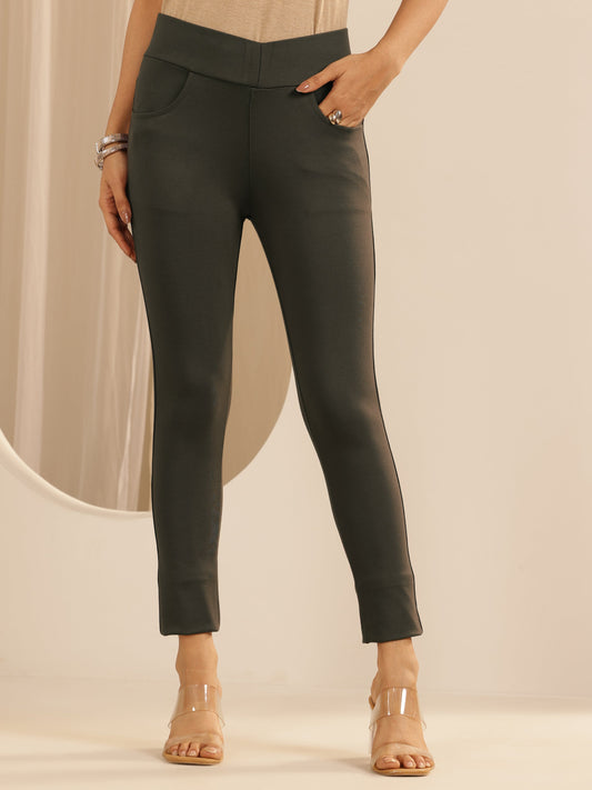 Olive Solid Rayon Blend Jegging
