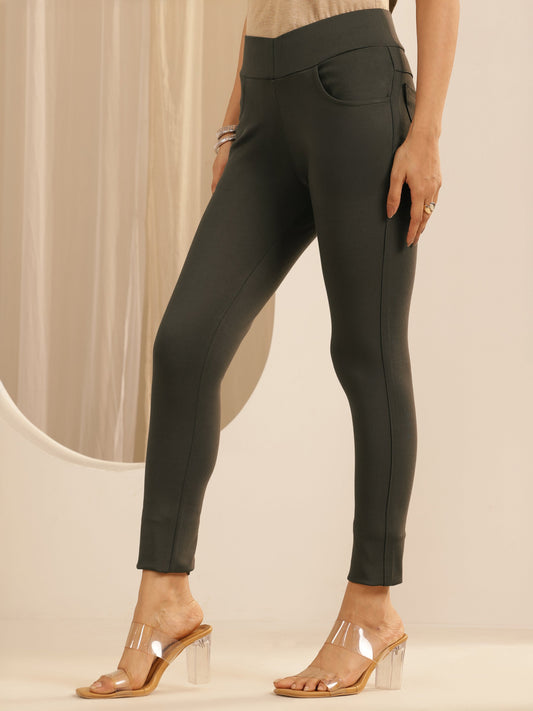 Olive Solid Rayon Blend Jegging