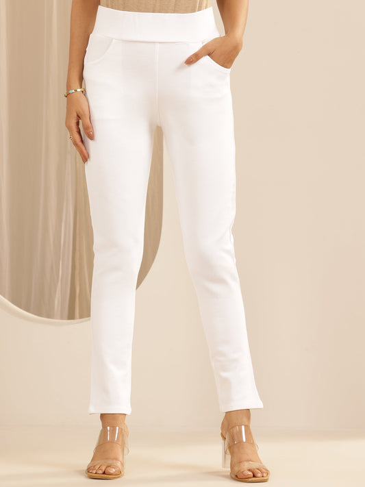 White Solid Rayon Blend Jegging