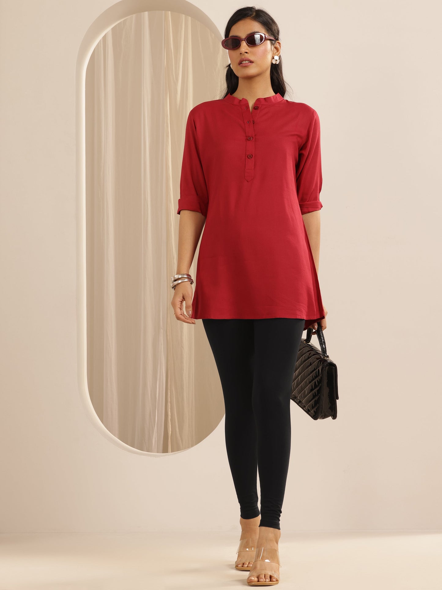 Black Solid Cotton Blend Legging