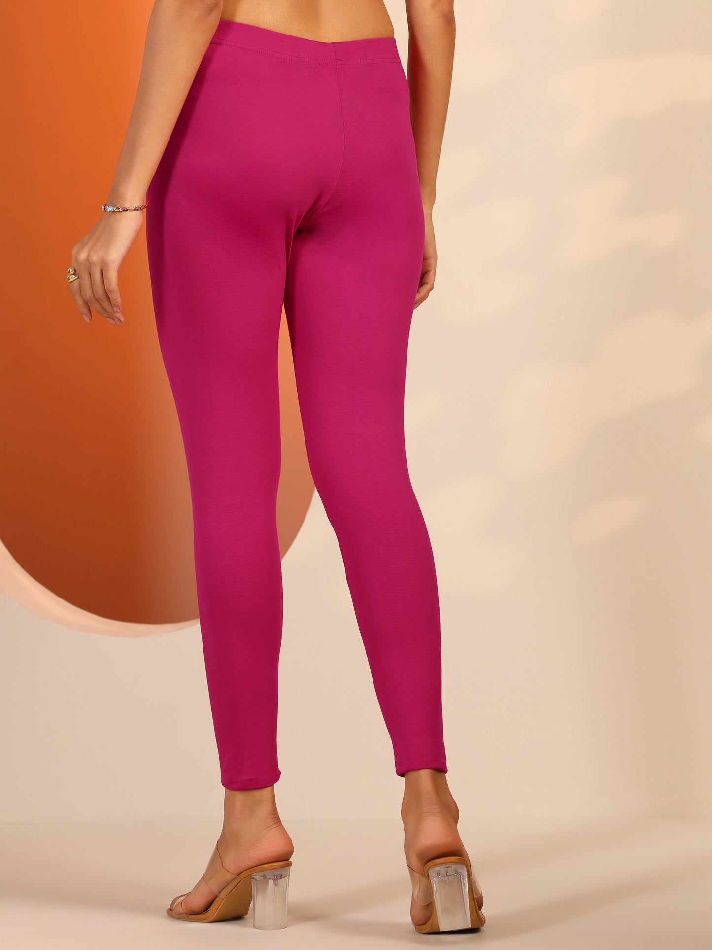 Pink Solid Cotton Blend Legging