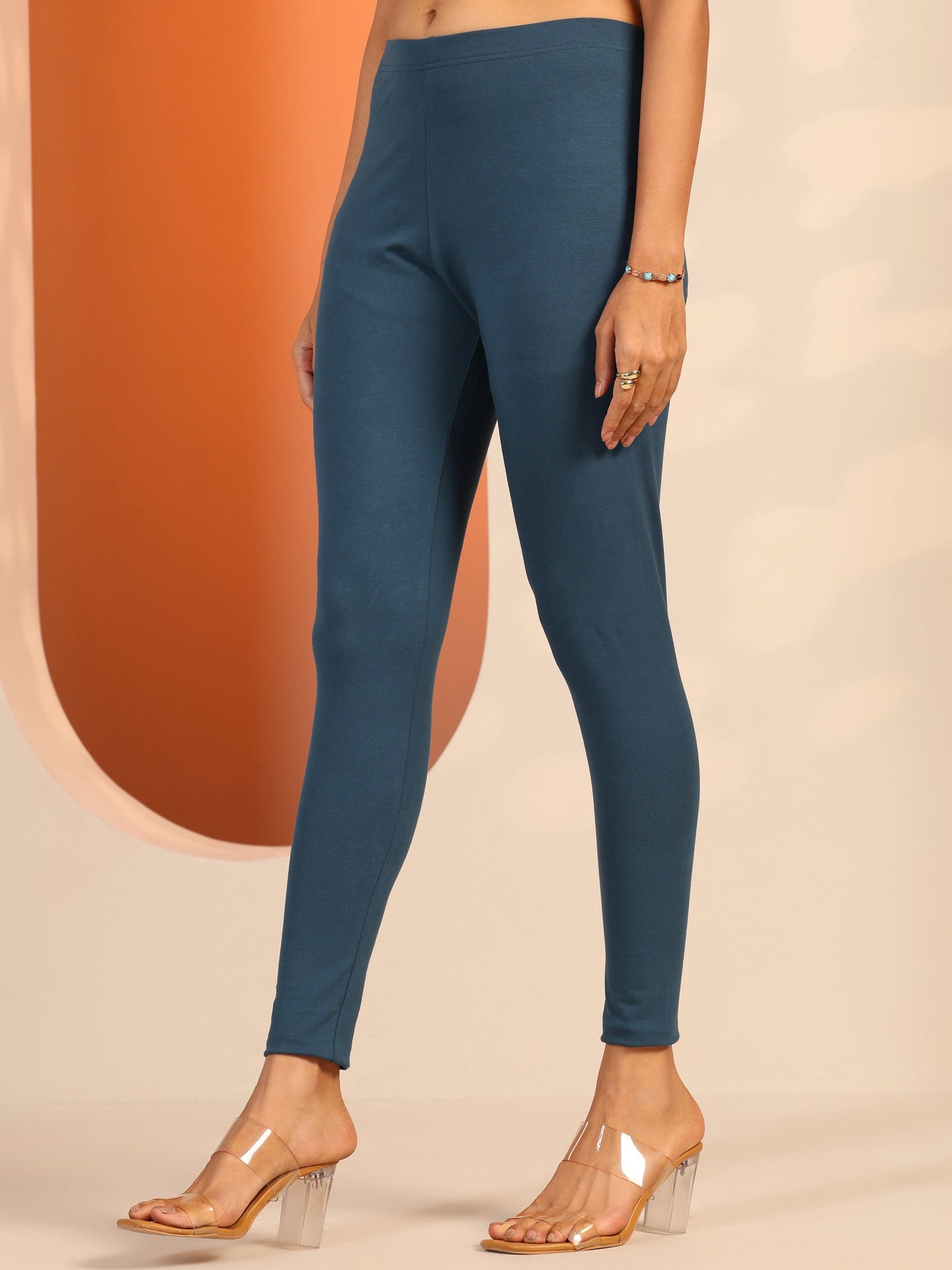 Teal Solid Cotton Blend Legging