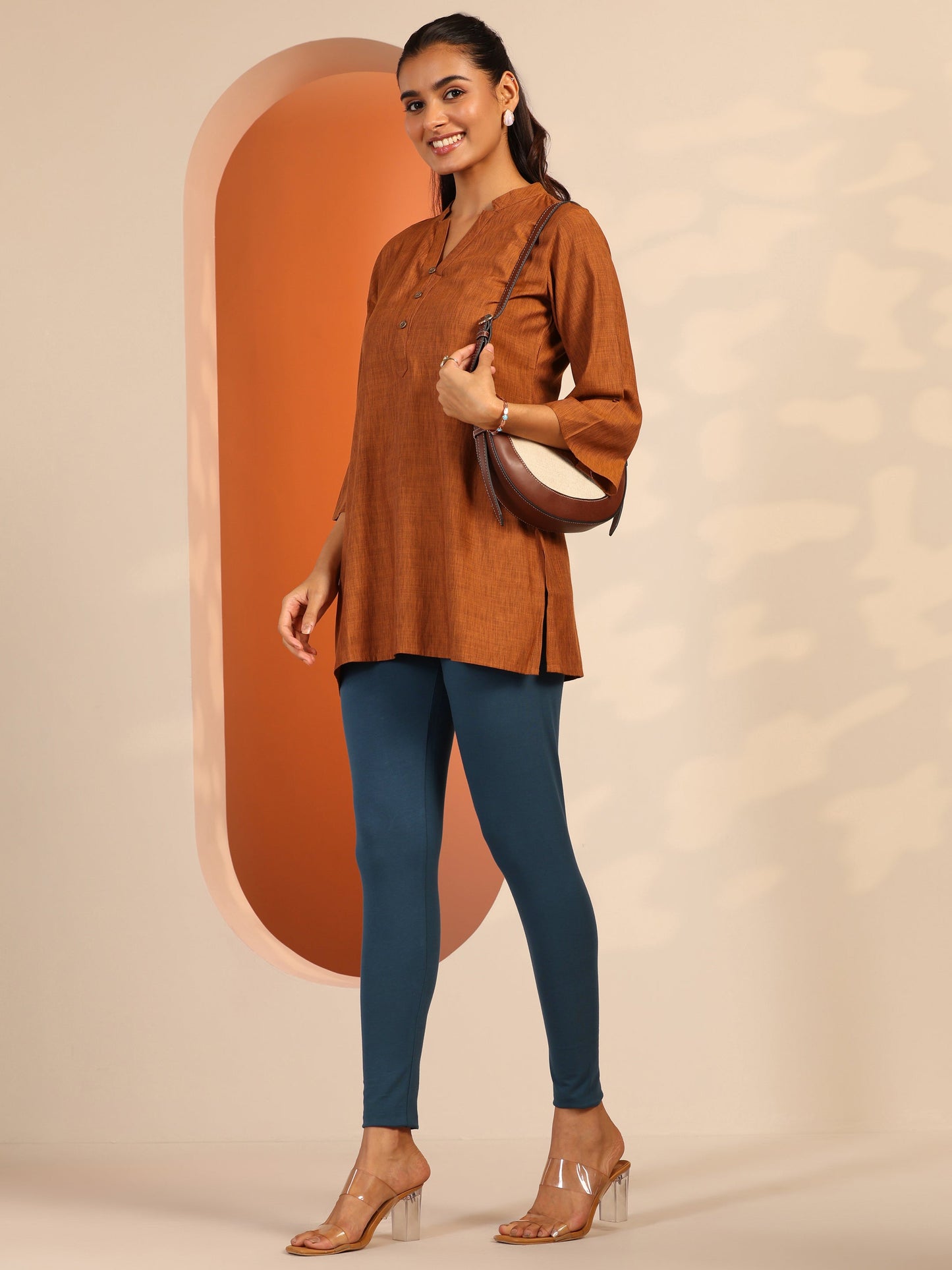 Teal Solid Cotton Blend Legging