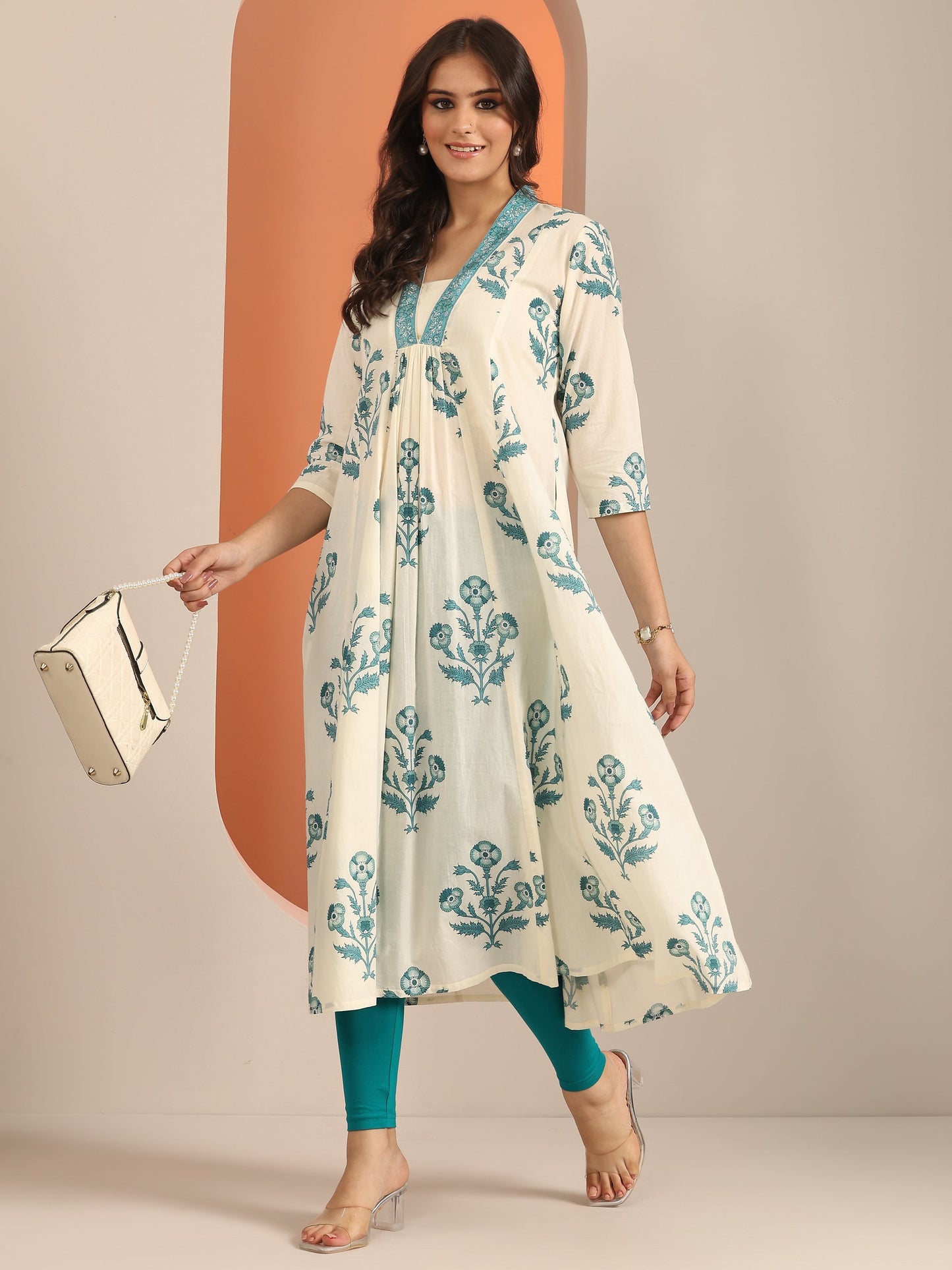 Teal Solid Cotton Blend Leggings