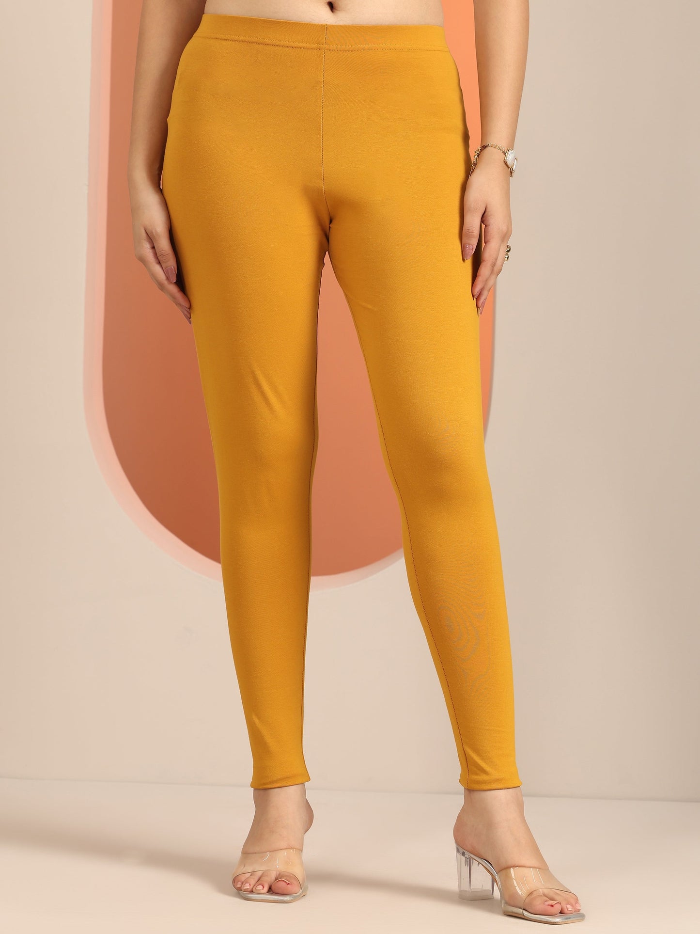 Mustard Solid Cotton Blend Leggings