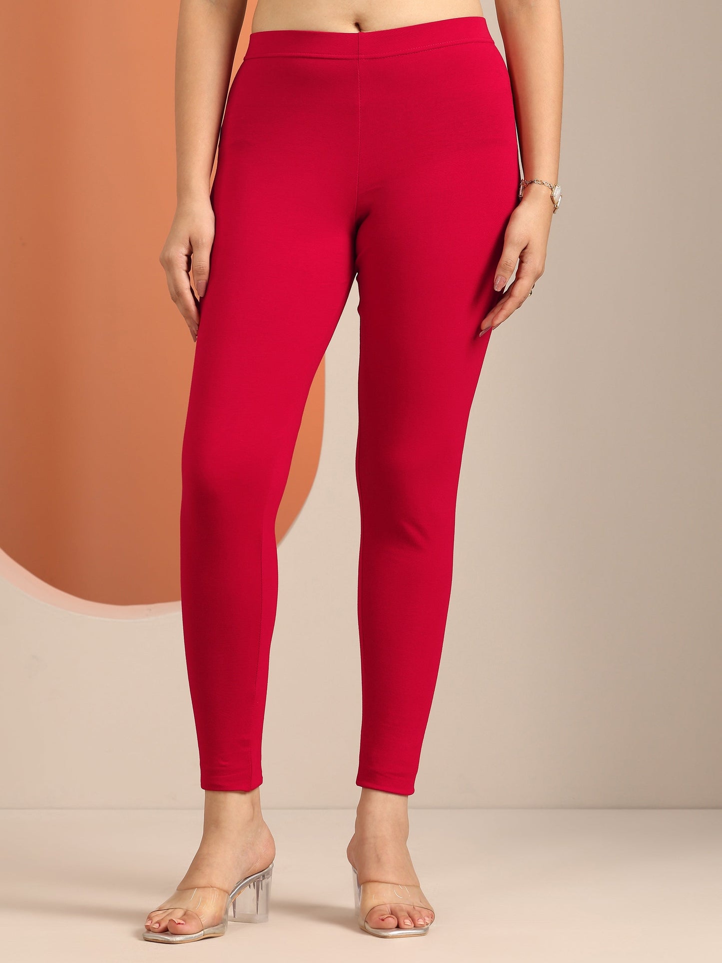 Red Solid Cotton Blend Legging
