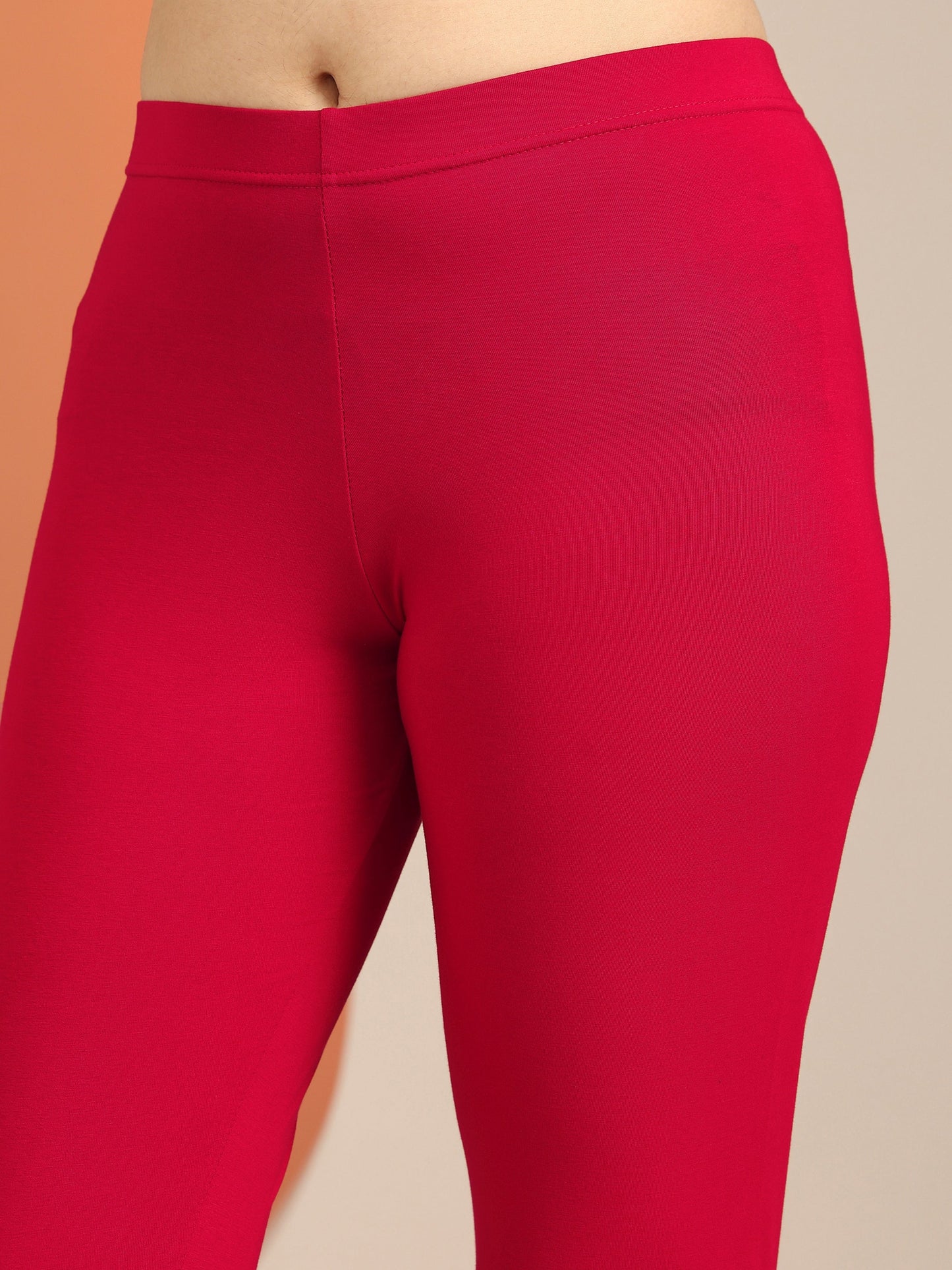 Red Solid Cotton Blend Legging