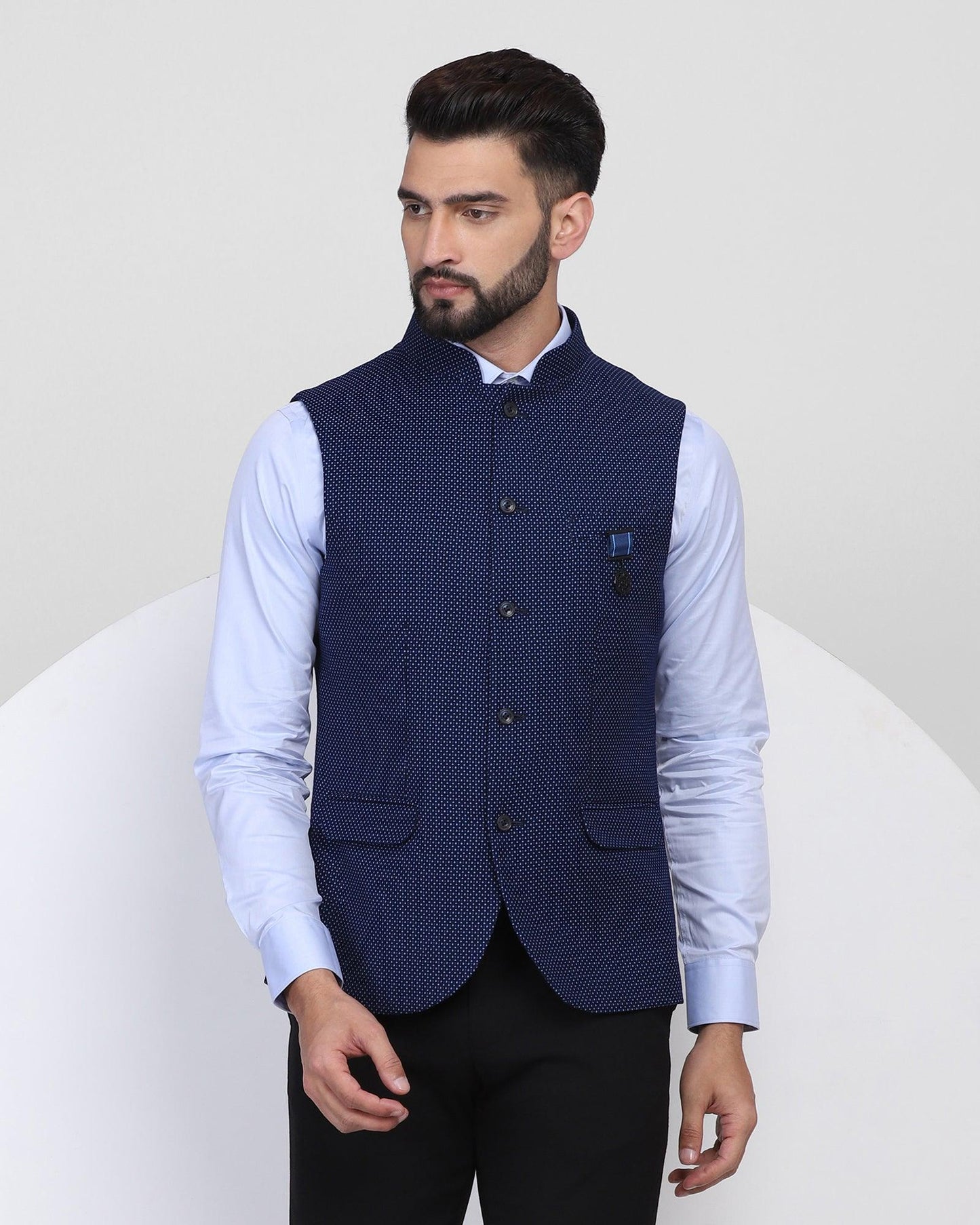 Bandhgala Formal Navy Textured Waistcoat - Setspe