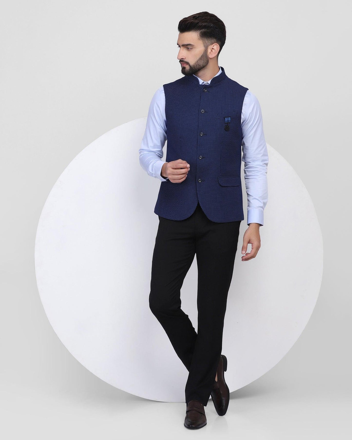 Bandhgala Formal Navy Textured Waistcoat - Setspe