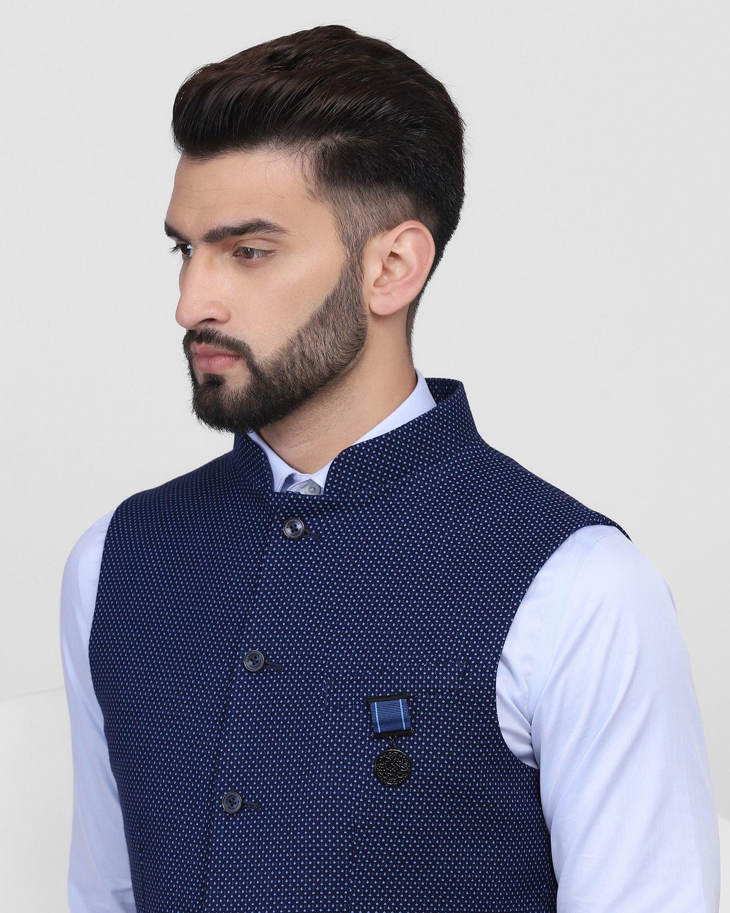 Bandhgala Formal Navy Textured Waistcoat - Setspe