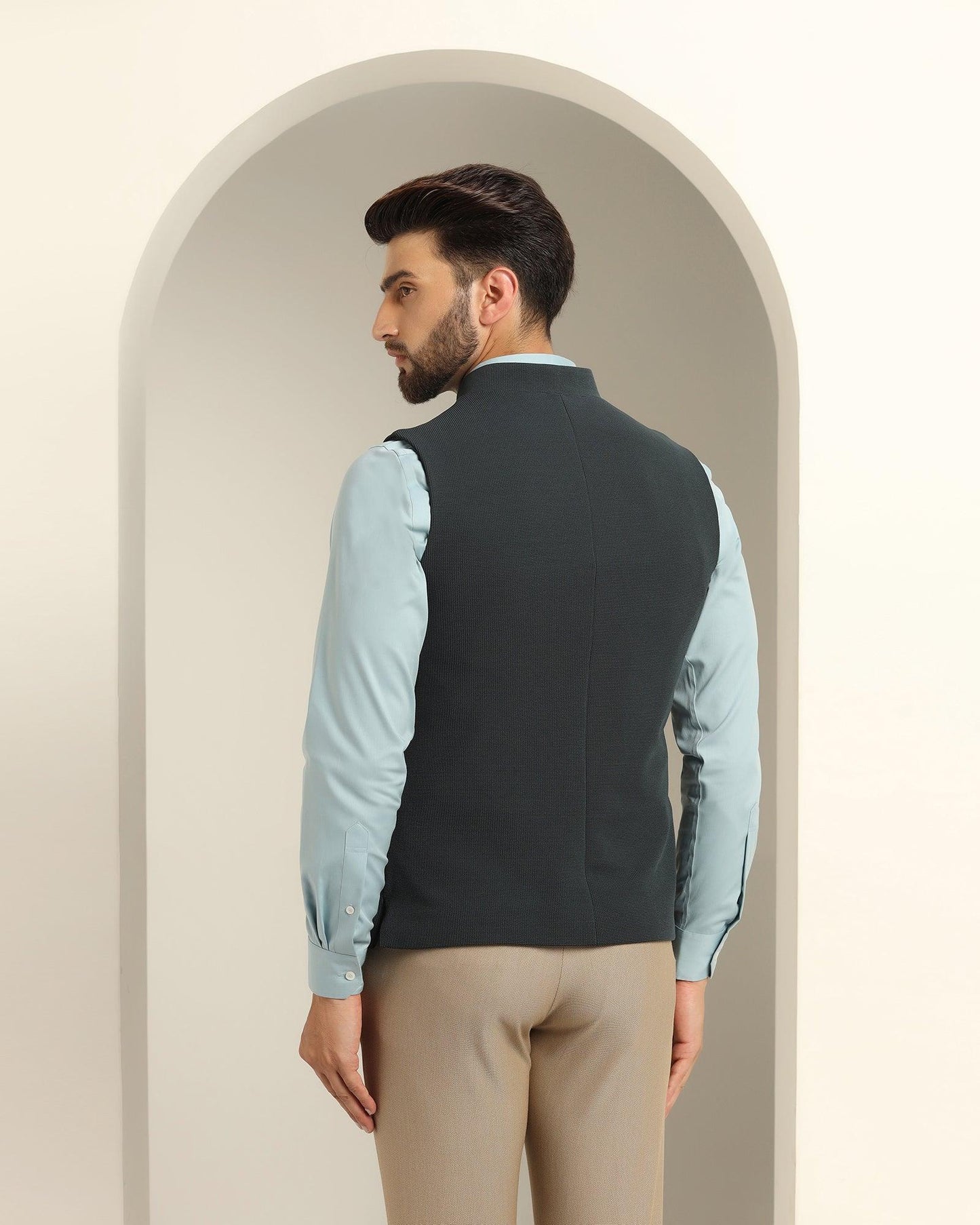 Bandhgala Formal Bottle Green Textured Waistcoat - Echo