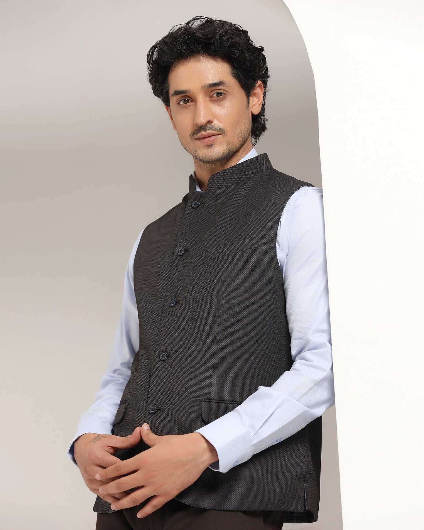 Bandhgala Formal Navy Textured Waistcoat - Kafka