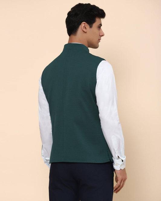 Bandhgala Formal Dark Green Textured Waistcoat - Vann