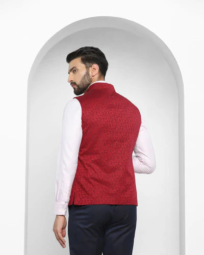 Bandhgala Formal Wine Jacquard Waistcoat
