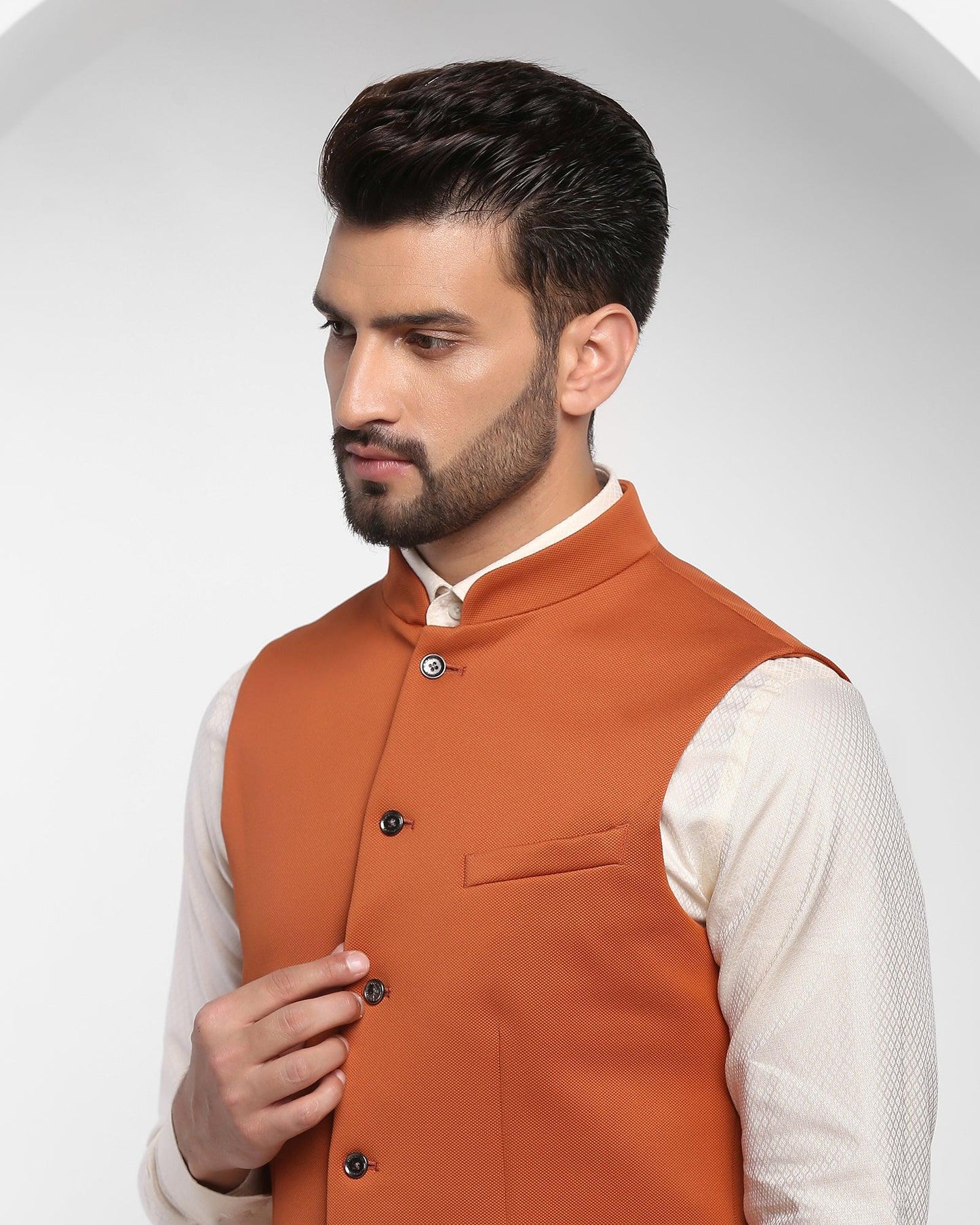 Bandhgala Formal Orange Solid Waistcoat - Aphrodo