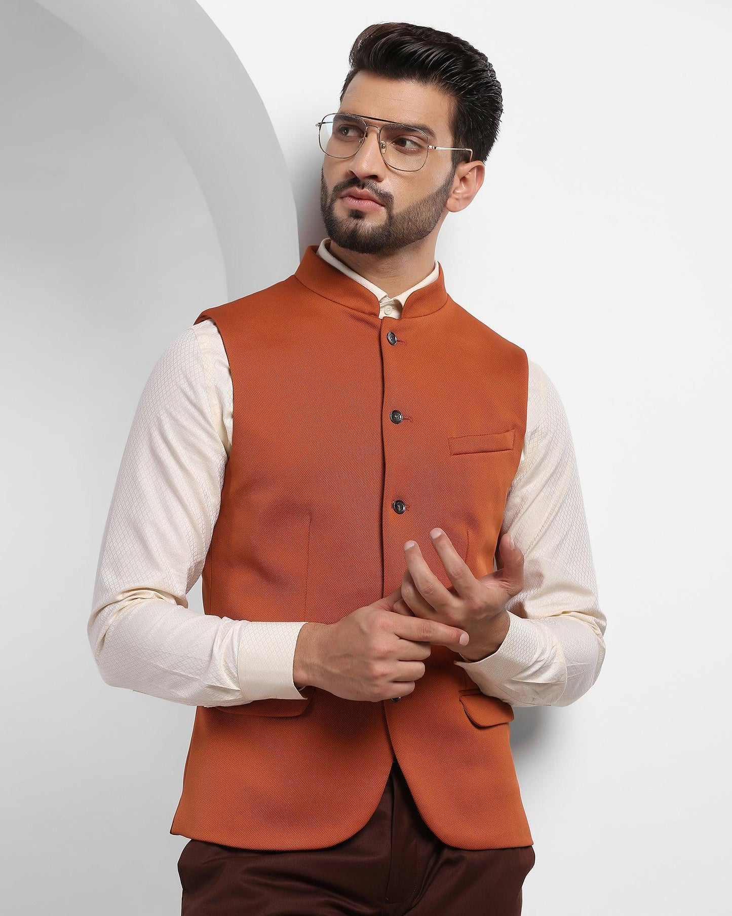 Bandhgala Formal Orange Solid Waistcoat - Aphrodo