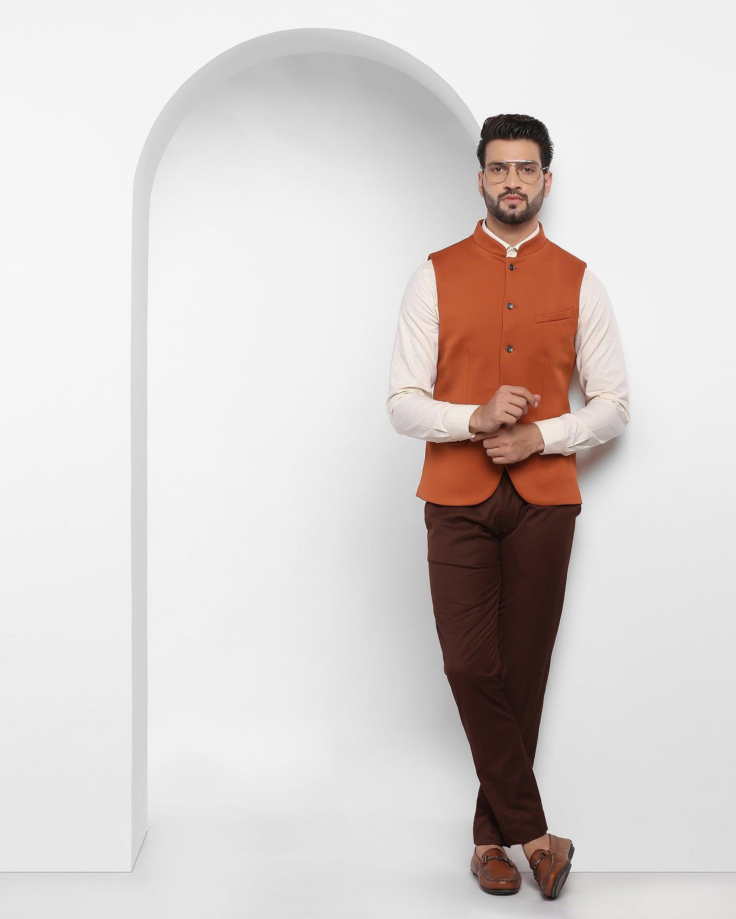 Bandhgala Formal Orange Solid Waistcoat - Aphrodo